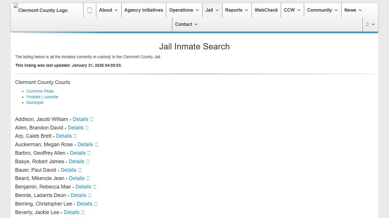 Jail Inmate Search Clermont County Sheriff